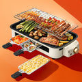 Indoor Smokeless Electric Grill with Raclette Pans - 1500W, 16x9" Non-Stick Detachable Plate, Dishwasher Safe for Grilling, Roasting & Cheese Melting - Beige, Black & Green