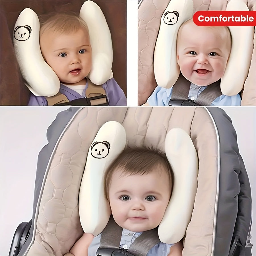Baby Stroller Neck Pillow Car Seat Head Support Cushion, Adjustable Plush Banana-Shaped Infant Head & Neck Rest for Stroller Car Seat & Swing, Newborn Travel Pillow for Boys & Girls