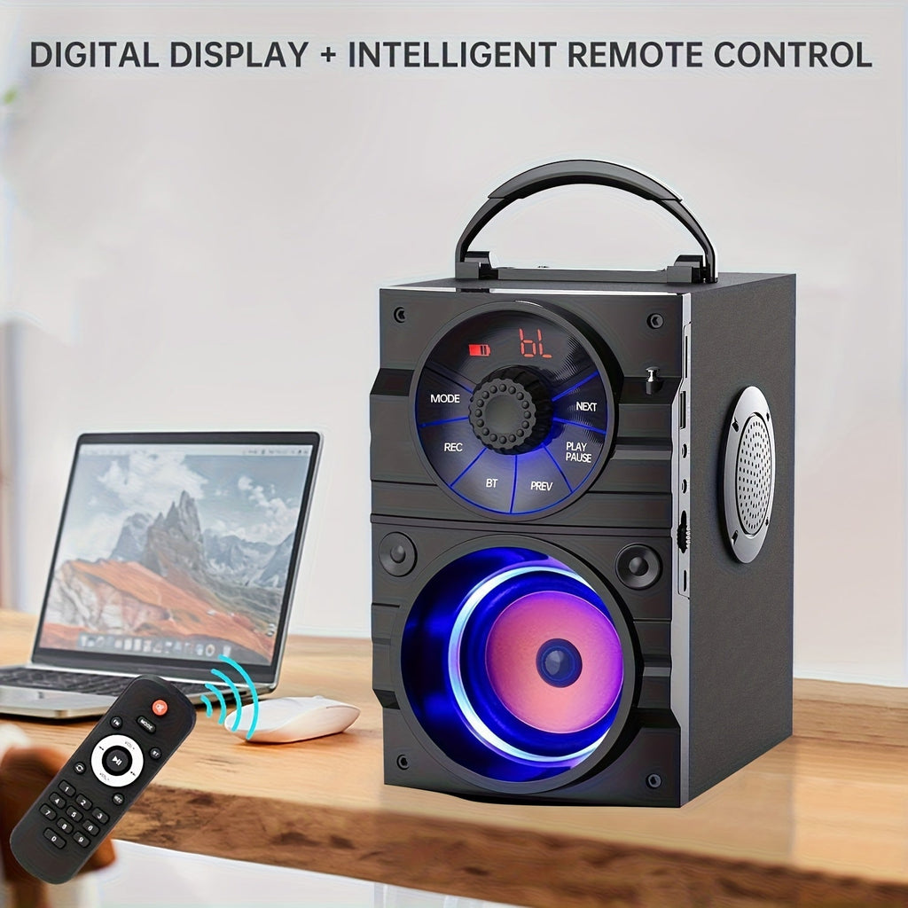 Portable Wireless Party Speaker with Subwoofer & Heavy Bass – Bluetooth FM Radio Remote Control LCD Display for Outdoor Indoor Home Phone PC