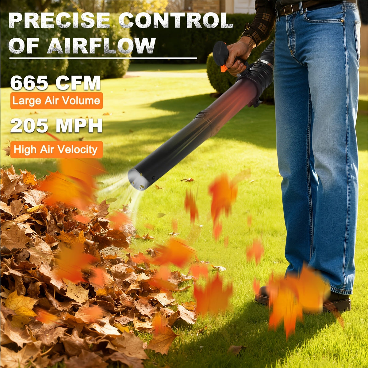 63CC Gas-Powered Leaf Blower 665 CFM 205 MPH with Adjustable Extension Nozzle & Ergonomic Non-Slip Handle for Lawn Yard & Debris Cleanup – Orange