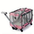Portable Pet Stroller Carrier with Aluminum Frame & Wheels - Travel Luggage Style Rolling Pet Carrier for Cats and Small Dogs with Pull Handle and Stress-Resistant Plastic Shell - Pink/Blue