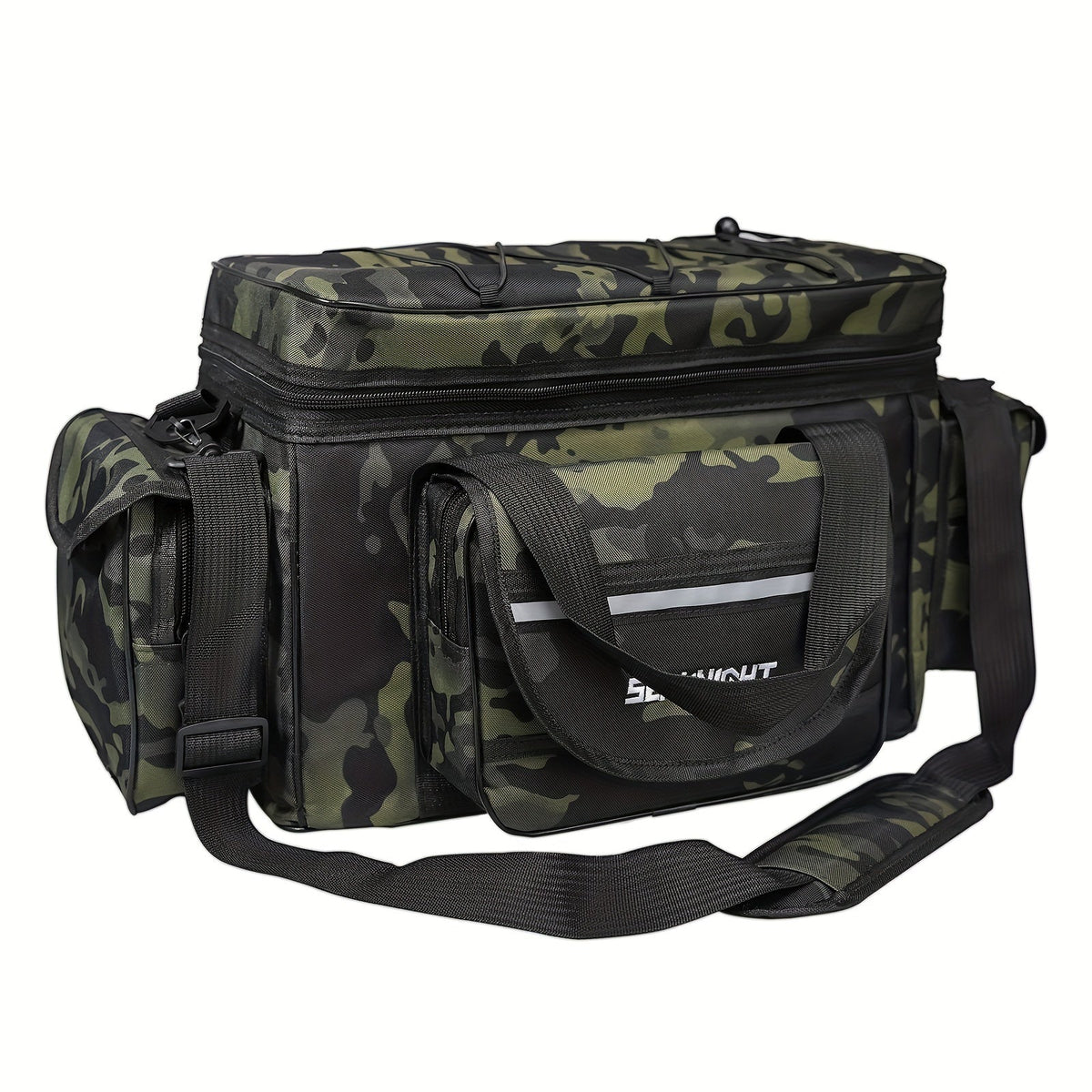 SeaKnight Fishing Tackle Bag Camo – Large Capacity Waterproof Nylon Shoulder Bag for Bass Trout Fishing, Hiking, Camping, Outdoor Sports, and Travel for Men and Women