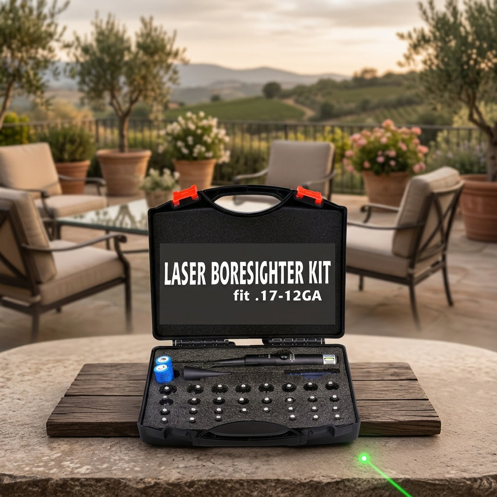 Laser Bore Sight Kit with 32 Adapters – Red & Green Laser Boresighter for .17 to 12GA, High Precision Rifle Zeroing Tool with 8-Hour Battery Life, Button ON/OFF for Hunting and Shooting