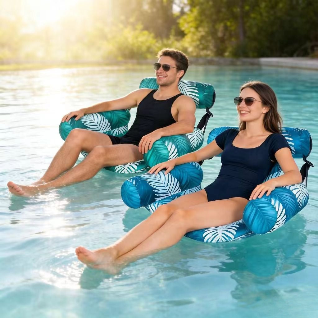 Inflatable Leaf-Design Pool Lounge Chair for Adults - Portable Summer Float for Pool, Beach, and Lakeside Parties - Available in Blue or Green, 1-Pack or 2-Pack