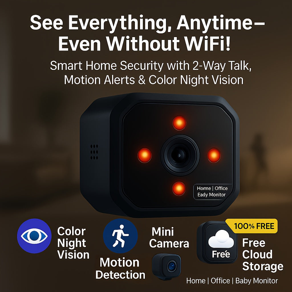 Wireless Security Camera with Built-In AP Hotspot, No Internet Required, Infrared Night Vision, Two-Way Audio, Motion Detection, Real-Time Home/Pet Monitoring, Black/White, 1/2/3/4 Pack