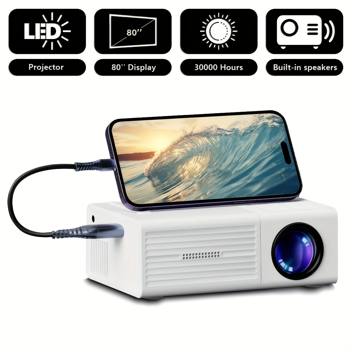 Mini Portable Projector, 4K Supported, 720P Native LCD – Home Theater & Outdoor Movie Projector, Compatible with iPhone, Android, Laptop, USB, HDMI for Gaming, Movies, and Presentations