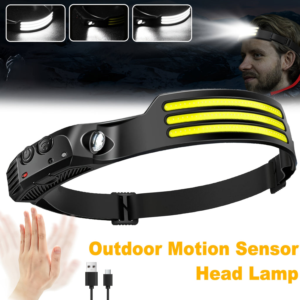 Motion Sensor LED Headlamp USB Rechargeable IP54 Waterproof – Super Bright 5-Mode Headlamp for Camping, Hiking, Running, Fishing, and Outdoor Activities