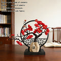 Chinese Artificial Plum Blossom Bonsai Set – Faux Flower with Ceramic Stone Vase & Screen Base for Indoor & Outdoor Dining Table & Office Desk Decor in Red White & Pink