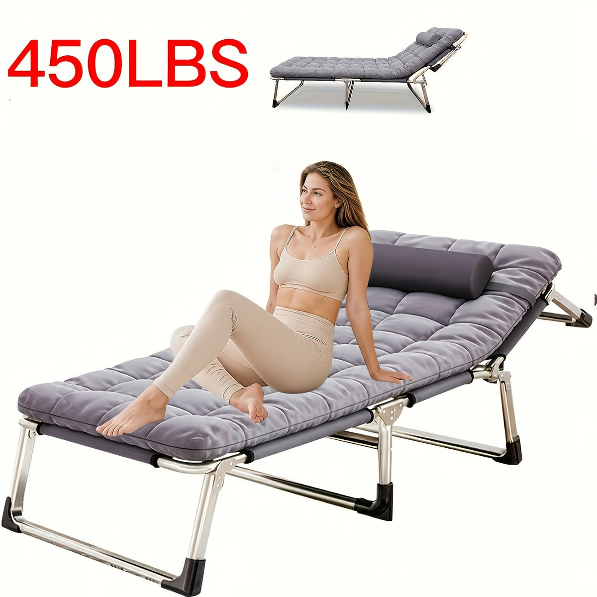 Heavy-Duty Folding Camping Bed with Flip-Up Mattress Included, 450-600 lbs Capacity, 70-75 Inch Portable Guest Bed for Adults, Teenagers, Travel, Garden, Balcony, and Outdoor Use