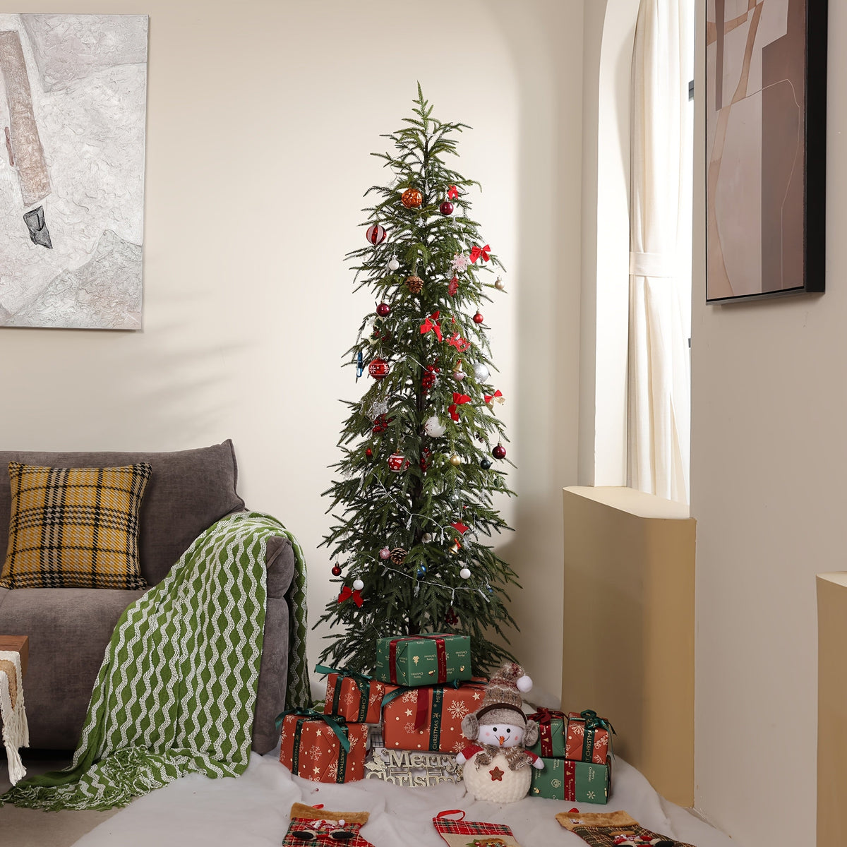 Artificial Norfolk Pine Pencil Christmas Tree, UV-Resistant Soft Real-Touch Leaves, Easy Assembly No Maintenance, Indoor Outdoor Porch Patio Living Room Holiday Decor, Pet-Friendly Faux Pine Tree