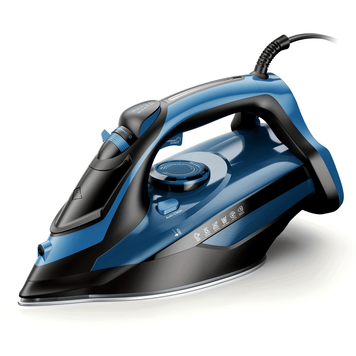 Steam Iron for Clothes 1700W – Ceramic Coated Soleplate Rapid Heating Precise Thermostat Auto-Off Self-Cleaning 450ML Water Tank in Blue