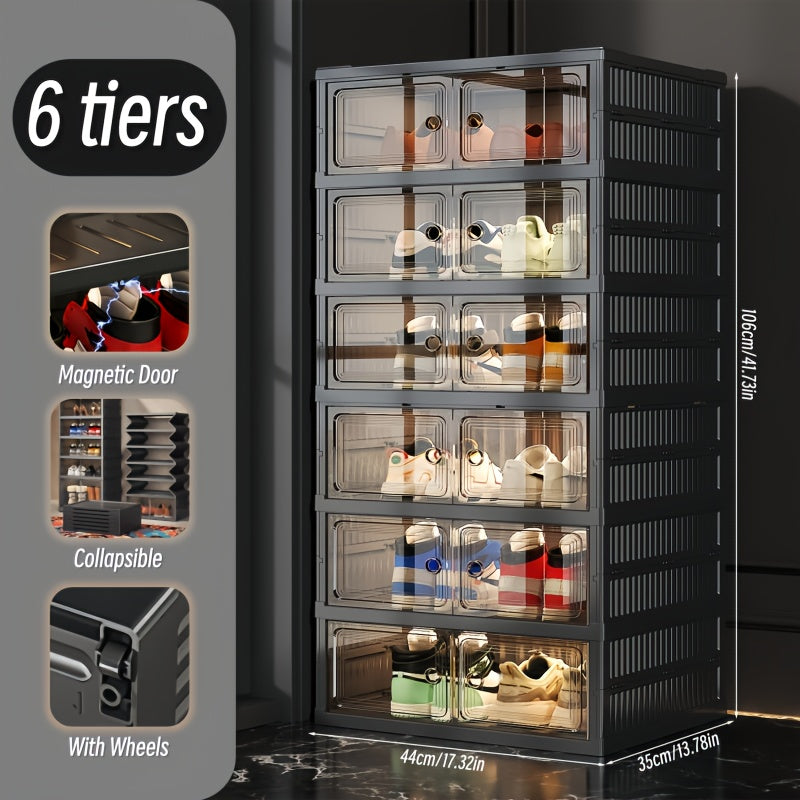 Foldable Shoe Cabinet 3 6 9 Tier No-Install Dustproof Shoe Rack with Clear See-Through Doors Magnetic Closure Large Capacity for Entryway Hallway Foyer 18 Pairs