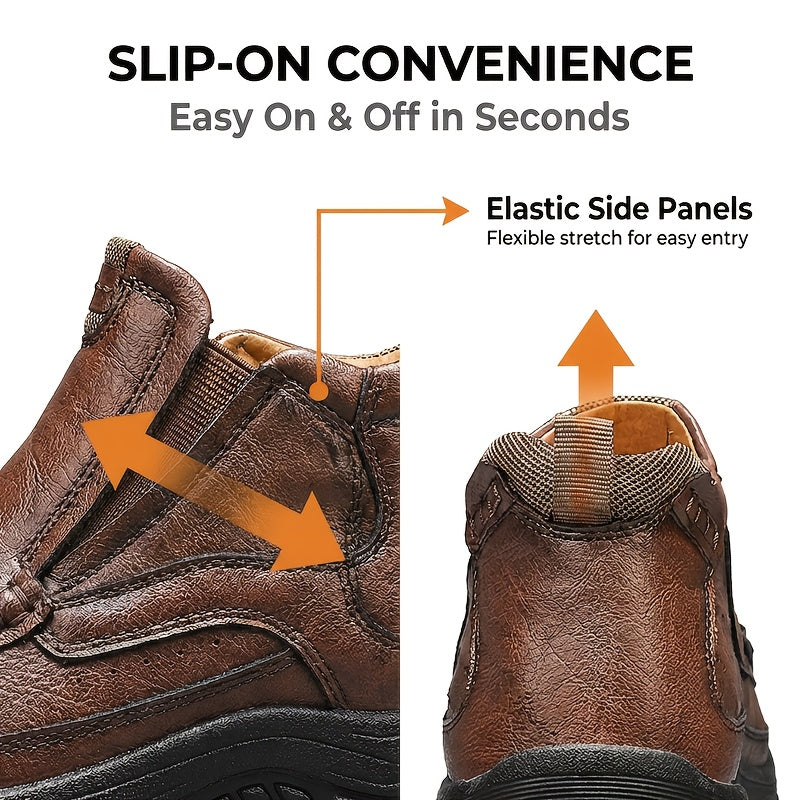 GREKS Men's Hand-Stitched Slip-On Ankle Boots, Casual Moccasin Chukka Loafers with Non-Slip Sole for Outdoor Hiking, Driving, and Daily Wear – Comfortable Lightweight Men's Shoes