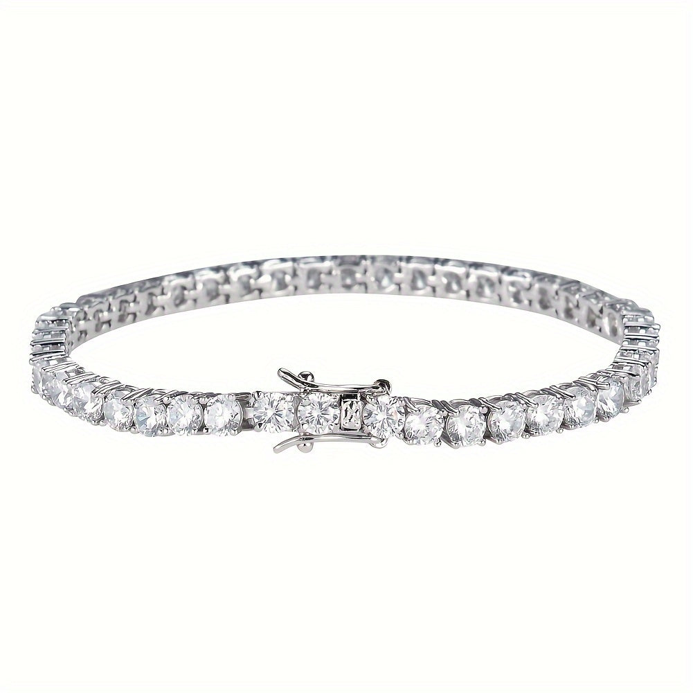 Moissanite Tennis Bracelet 925 Sterling Silver Round Cut Lab-Created Diamond Safety Buckle Elegant Luxury Jewelry Gift for Men and Women Christmas