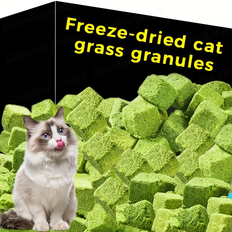 Freeze-Dried Cat Grass Hairball Control Tablets – Natural Mint Molar Sticks & Granules, Chicken-Flavored Cat Snacks for Dental Health & Hairball Removal