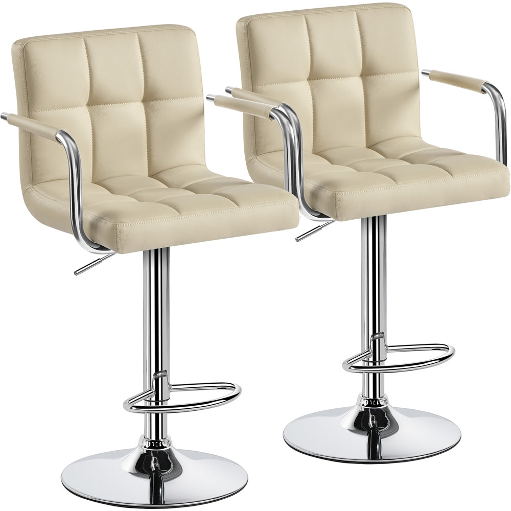 PU Leather Bar Stools Set of 2, Adjustable Height Swivel Counter Stools with Backrest & Footrest, Heavy-Duty Steel Base, Easy Clean Kitchen Island Dining Room Home Bar Chairs, Multiple Colors