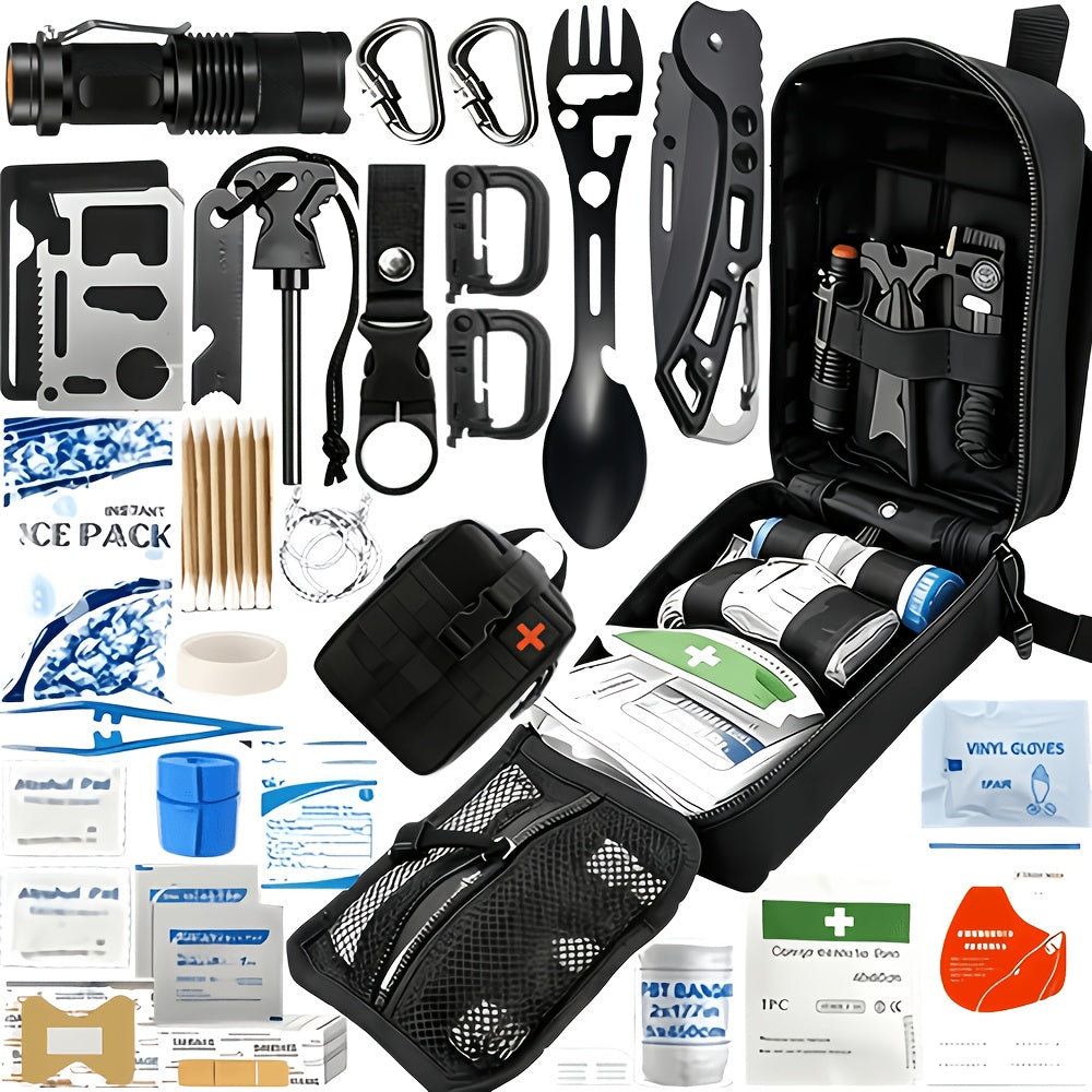 242-Piece Survival Kit – Outdoor Emergency Gear with Fire Starter & First Aid Tools for Camping, Hiking, Travel, Car, and School, Gift for Men & Women, Multiple Colors