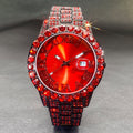Rhinestone Couple's Watch Set, Luxury Quartz Movement with Calendar and Luminous Display, Red and Ice Blue Rhinestone Fashion Party Gift Watches for Men and Women