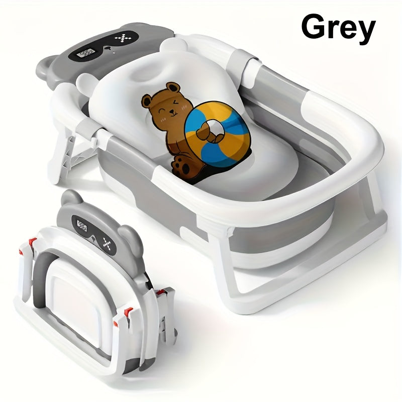 Foldable Baby Bathtub with Temperature Monitor, Portable Non-Slip Travel Bath Tub for Newborn to Toddler, Durable Collapsible Design for Home & Travel, Gray