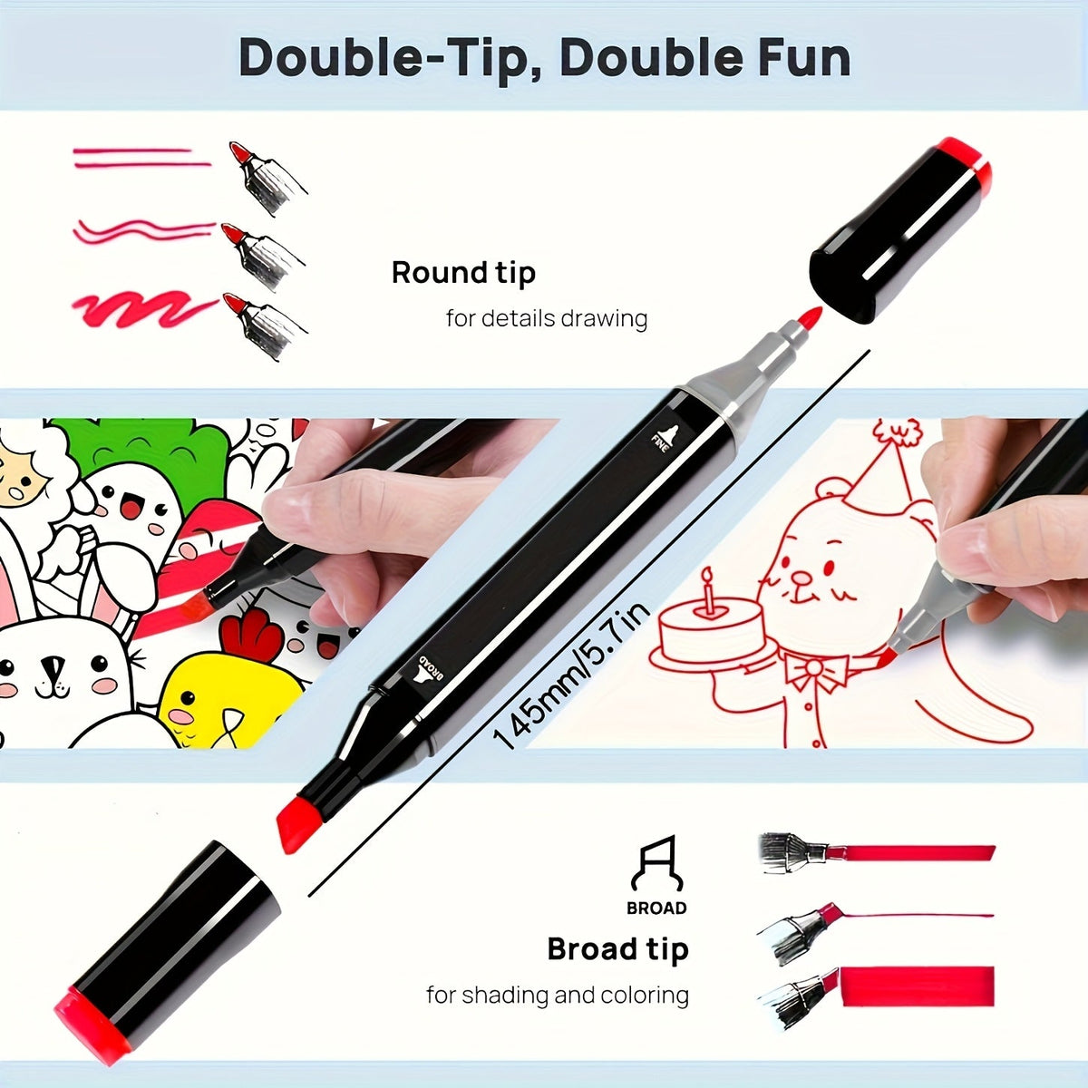 172pcs Artist Marker Pen Set, Dual Tips Chisel & Fine Sketch Art Markers for Adult Drawing, Coloring, Painting, Blending, Sketching, Greeting Cards, Art Supplies Kit, Gift for Artists