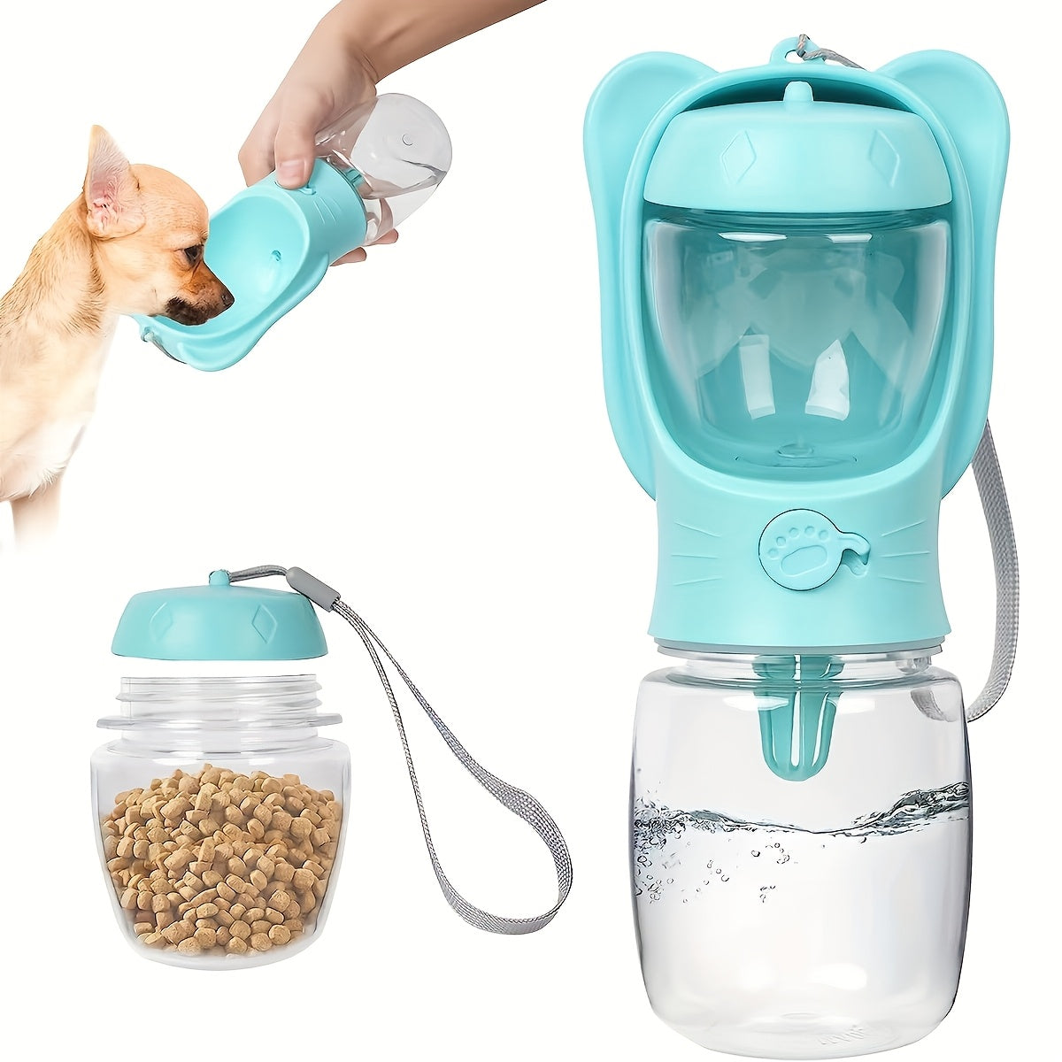 Portable Dog Water Bottle with Food Container - 2-in-1 Outdoor Pet Water Dispenser for Walking, Hiking, and Travel, Leak-Proof Puppy Water Bottle for Dogs & Cats