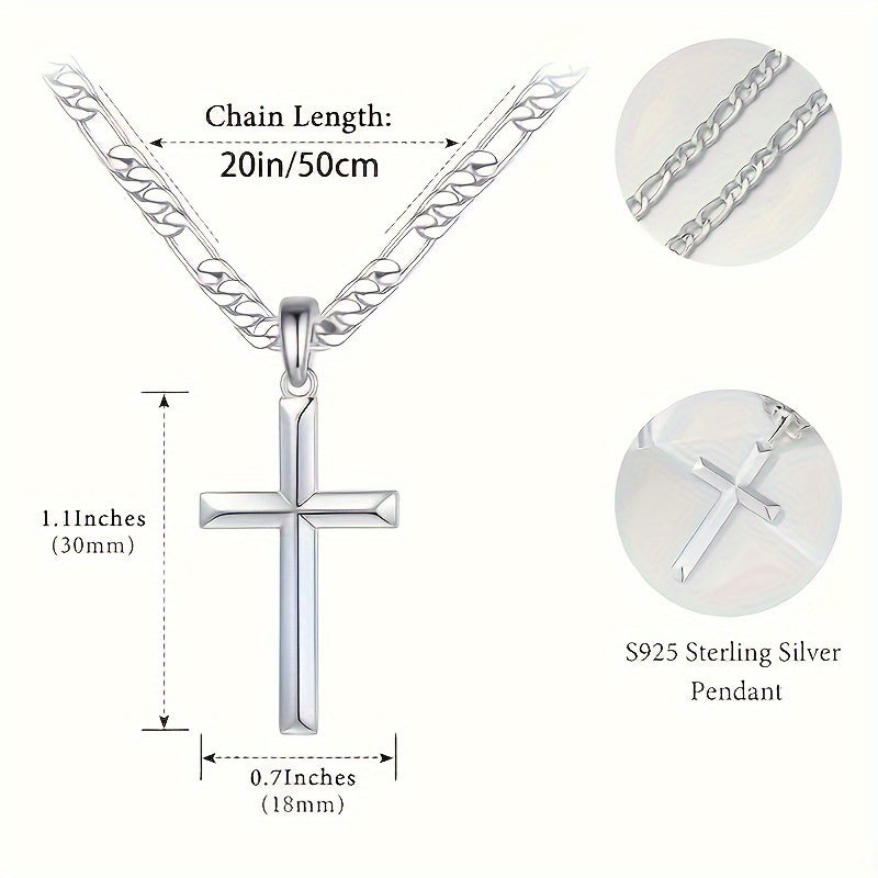 925 Sterling Silver Cross Pendant Chain Necklace – Unplated Natural Silver Avant-Garde Unisex Faith Jewelry, Unique Modern Cross Necklace Gift for Anniversary, Christmas, and Birthday for Men and Women