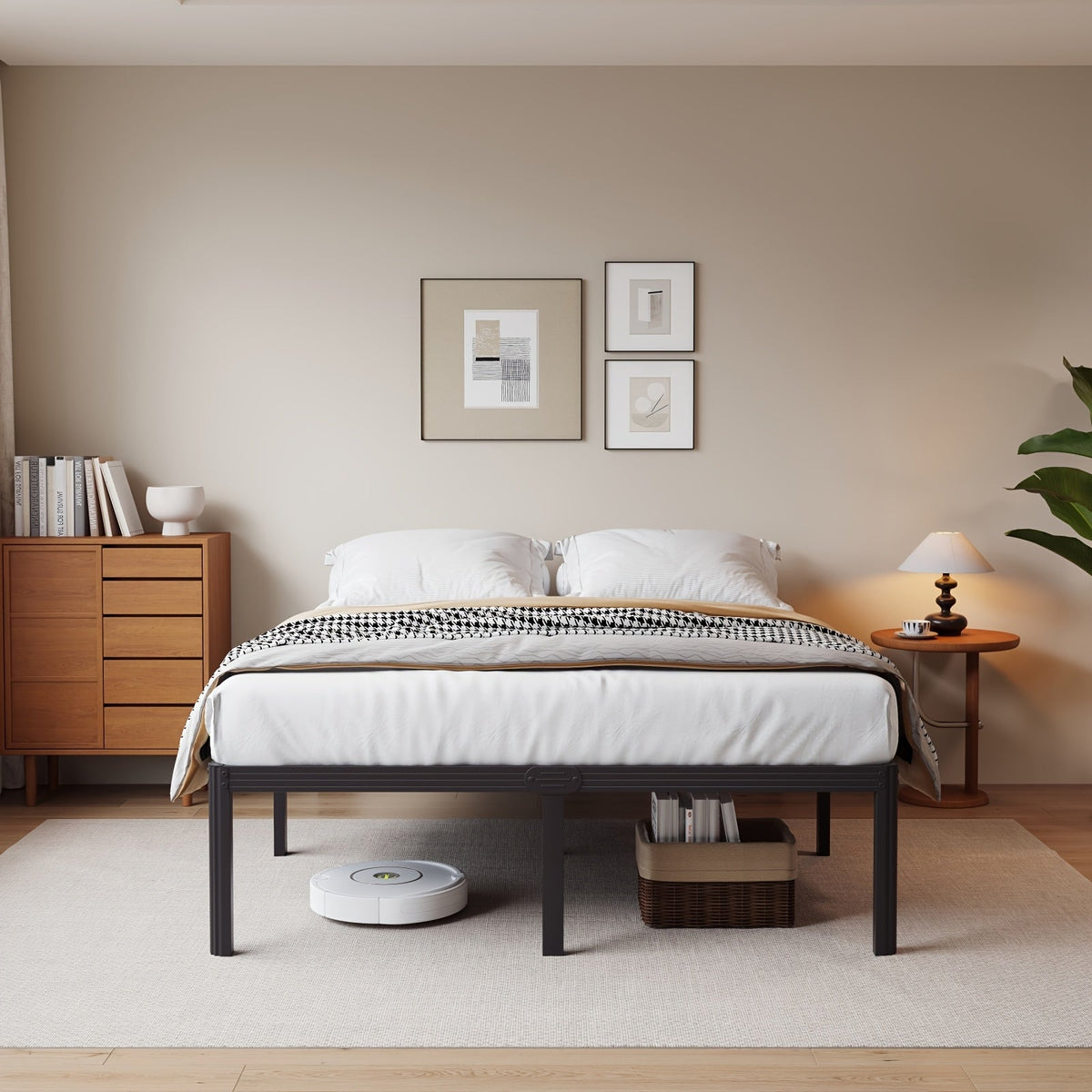 Metal Platform Bed Frame, 14" or 18" Height Options, Full/Queen/King Size, Under-Bed Storage, Sturdy Steel, Easy Assembly, No Box Spring Needed, Minimalist Design, Black
