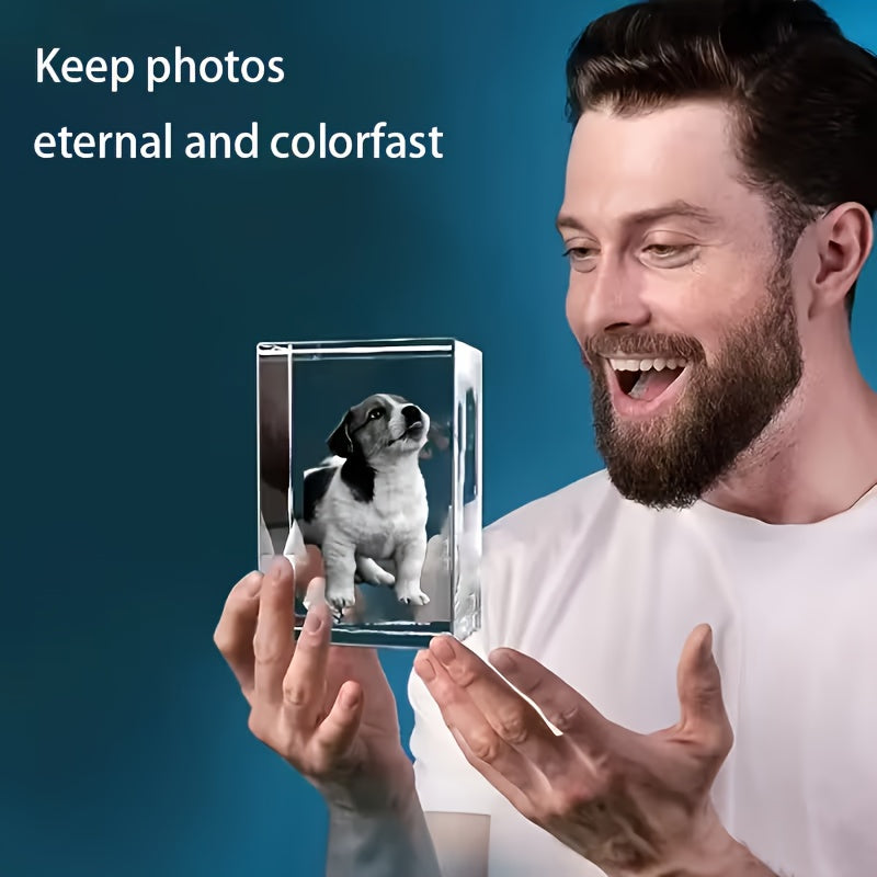 Custom 3D Laser Engraved Crystal Cube - Personalized Inner-Carved Pet Photo Portrait for Dogs & Cats, Glass Crystal Keepsake for Bedroom & Living Room Decor, Birthday, Christmas & Holiday Gift