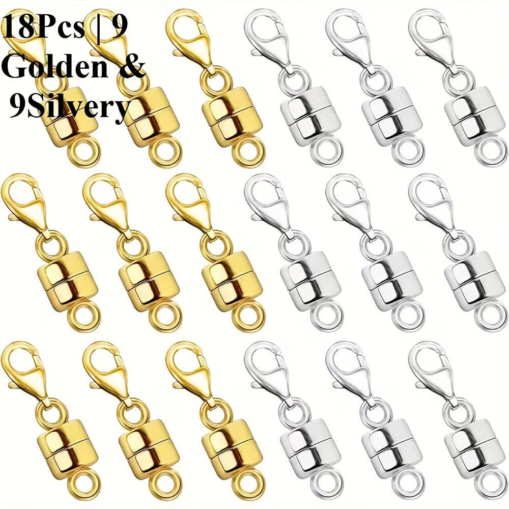 Magnetic Necklace Clasps and Closures with Lobster Clasp Converters – Gold and Silver Jewelry Findings for Bracelets, Necklaces, and Chains – Available in 2, 6, 7, 8, 9, 16, and 18 Piece Sets