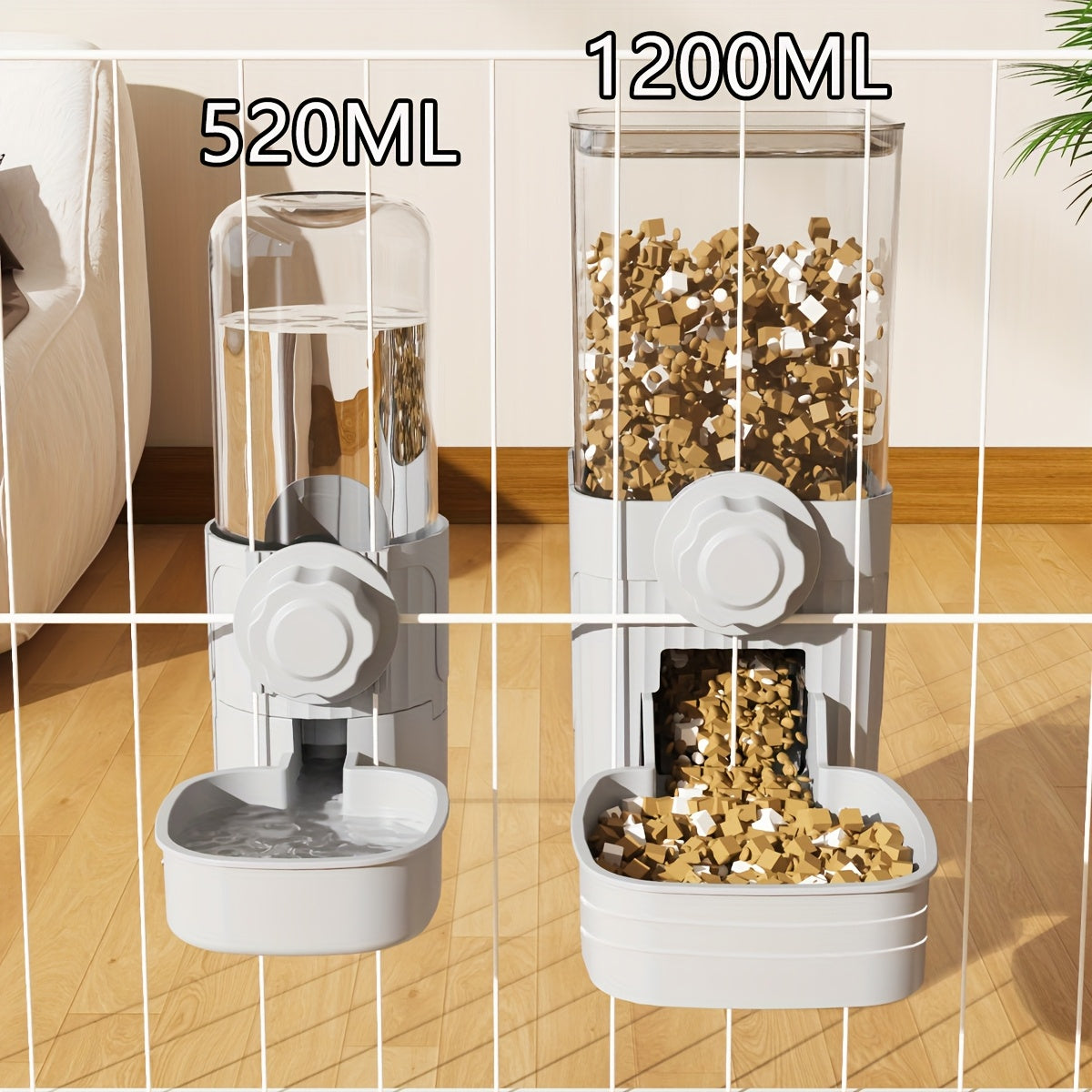 Automatic Hanging Cage Pet Feeder and Waterer Gravity Self-Feeding Drinking Bowl Set for Rabbits, Cats, Dogs, and Guinea Pigs, 40oz Feeder and 17oz Drinker