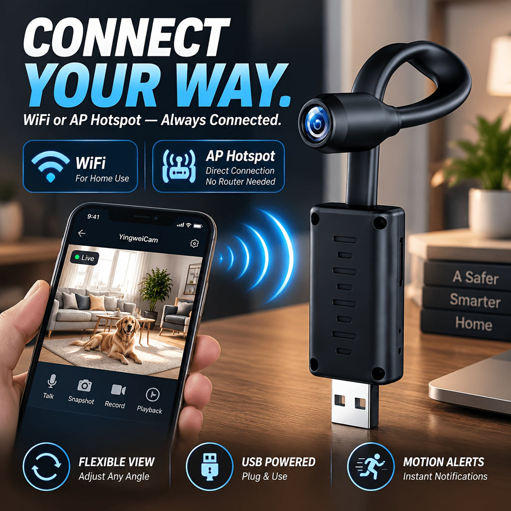 Smart Mini Camera 1024P 3-Pack - Motion Detection, Built-In AP Hotspot, Real-Time Viewing Without Internet, 2.4G, Portable for Classroom, Office, Lecture & Indoor Security