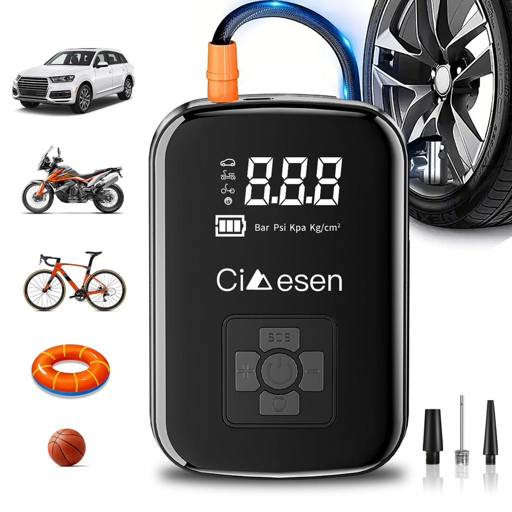 Portable Tire Inflator, 100W Cordless Air Pump, 4000mAh Battery, 30-Second Inflation, 5 Modes, Digital PSI Display, Type-C Charging, LED Light, Multi-Nozzle for Car, Motorcycle, Bicycle, Ball