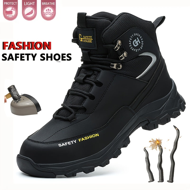 Men's Steel Toe Work Boots, Heavy Duty, All-Terrain Rubber Sole, Cushioned Insole, Arch Support, Four-Season Construction, Industrial, Farm, and Outdoor Boots, Black/Army Green, US Sizes 6-11