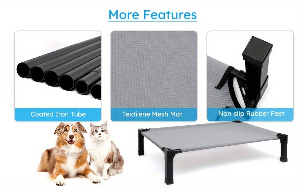 Cooling Elevated Dog Bed, Raised Cot with Breathable Mesh and Metal Frame - Washable Portable Dog Cot with Non-Slip Feet for Indoor and Outdoor Use, Multiple Sizes and Colors Available
