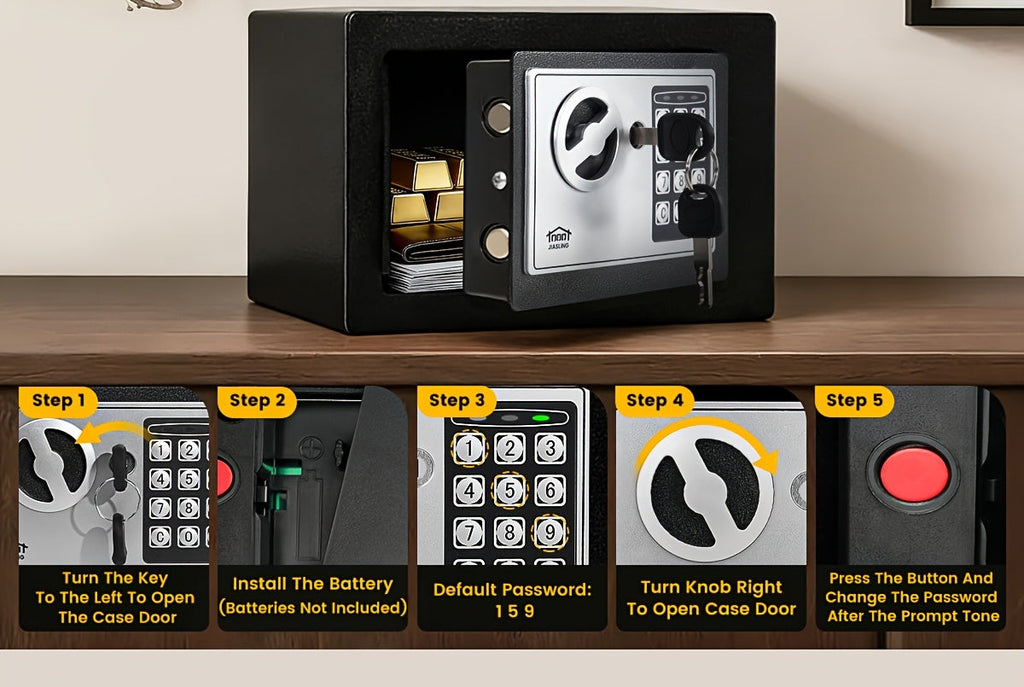 Fireproof Home Safe with Digital Keypad, Keys & Passcode Lock – Includes Fireproof Money Bag, Sensor Light & Adjustable Shelf for Home, Office, Business, Money & Valuables