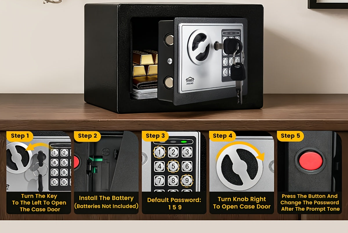 Fireproof Home Safe with Digital Keypad, Keys & Passcode Lock – Includes Fireproof Money Bag, Sensor Light & Adjustable Shelf for Home, Office, Business, Money & Valuables