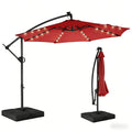 10ft Solar LED Offset Cantilever Patio Umbrella with Base, UPF50+ UV Protection, 32 LED Lights, 8-Rib Steel Frame, Easy Tilt & Crank, Wind-Resistant, for Garden Deck Backyard Pool