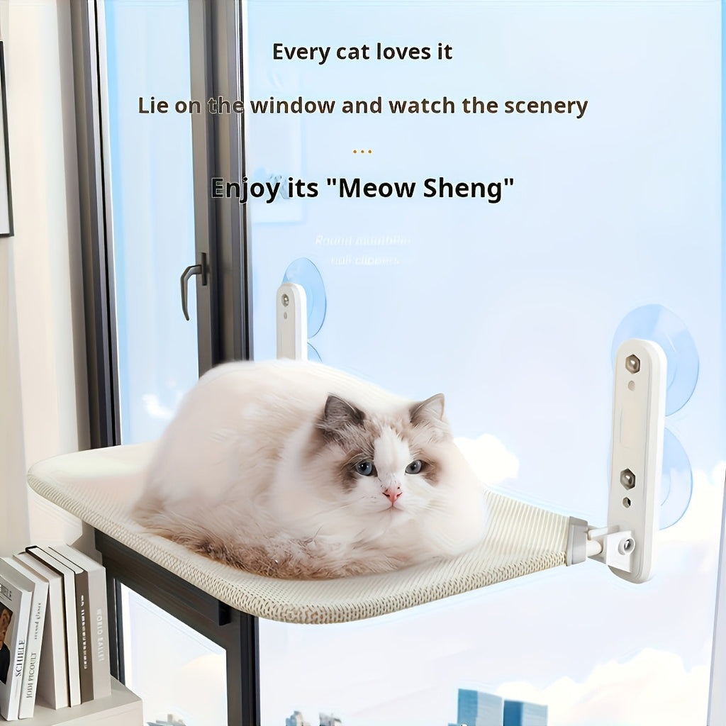 Hanging Cat Hammock with Replacement Mesh – Wall-Mounted & Ceiling Cat Bed, No-Trace Adhesive, Multi-Layer Straps, Foldable Space-Saving Breathable Cat Lounge for Small Spaces, Indoor Cats & Kittens