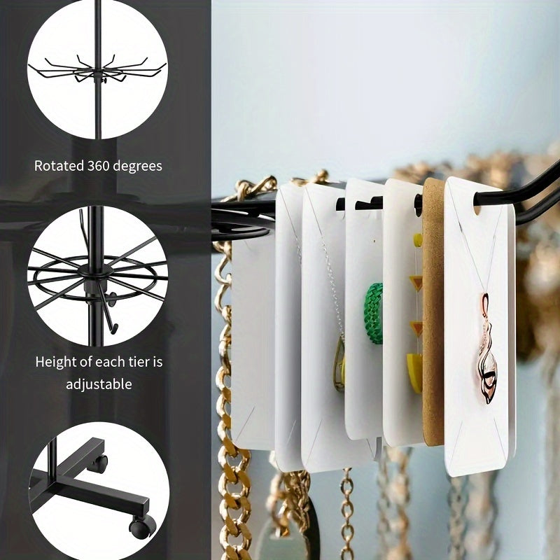 3-Tier Rotating Display Rack, Adjustable Multifunctional Organizer Stand for Jewelry, Keychains, Socks, Hats, Toys, and Accessories with Rotating Base and Movable Design
