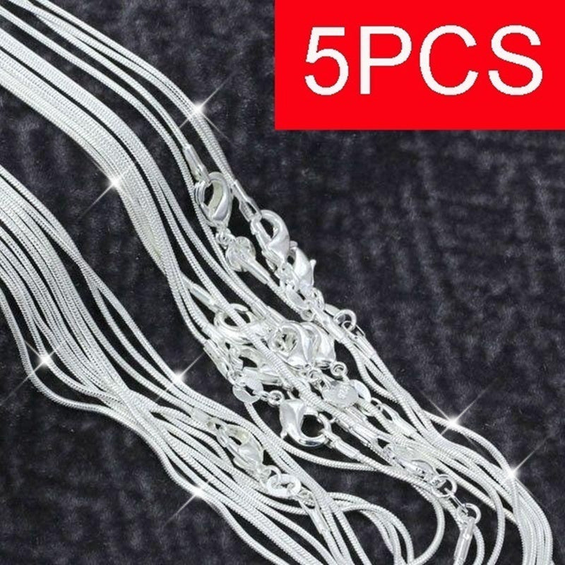 5-Piece 925 Silver Plated Snake Chain Necklace Set – 1mm Solid Bead Chain for Women & Men, Multiple Lengths 18-30 Inches, Layering Necklace Gift Set with Gift Bag