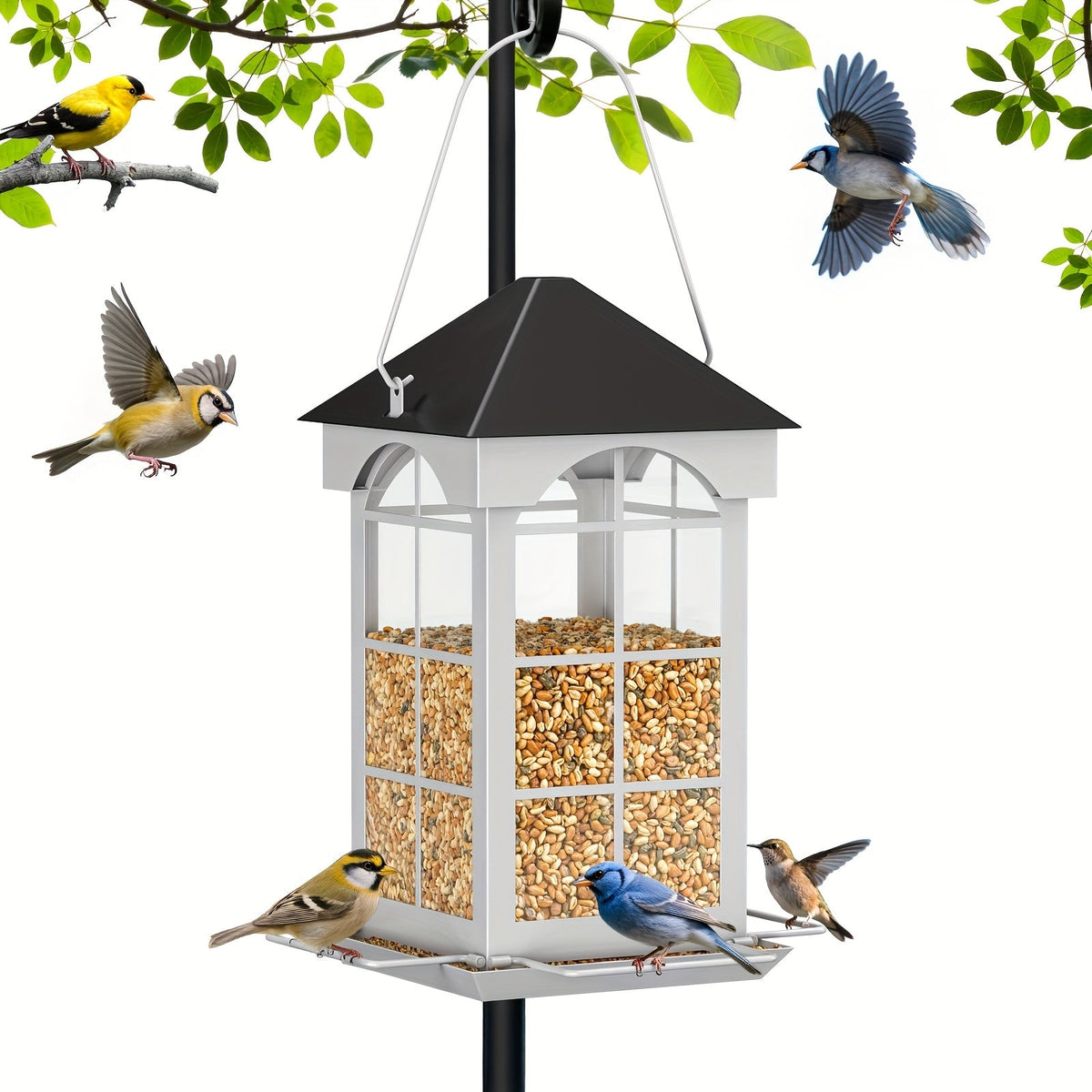 Squirrel-Proof Bird Feeder, 5 lbs Large Capacity, Outdoor Hanging Metal Construction, Bilateral Weight-Activated, Easy to Fill & Clean, Weather-Resistant for Garden and Backyard