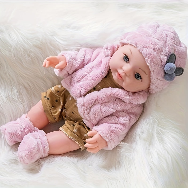 12-Inch Reborn Baby Doll with Pink Plush Outfit, Hat, Socks, and Pacifier, Realistic Newborn Soft Body Baby Doll Toy for Girls, Toddlers, Kids, Birthday, Christmas, Holiday Gift