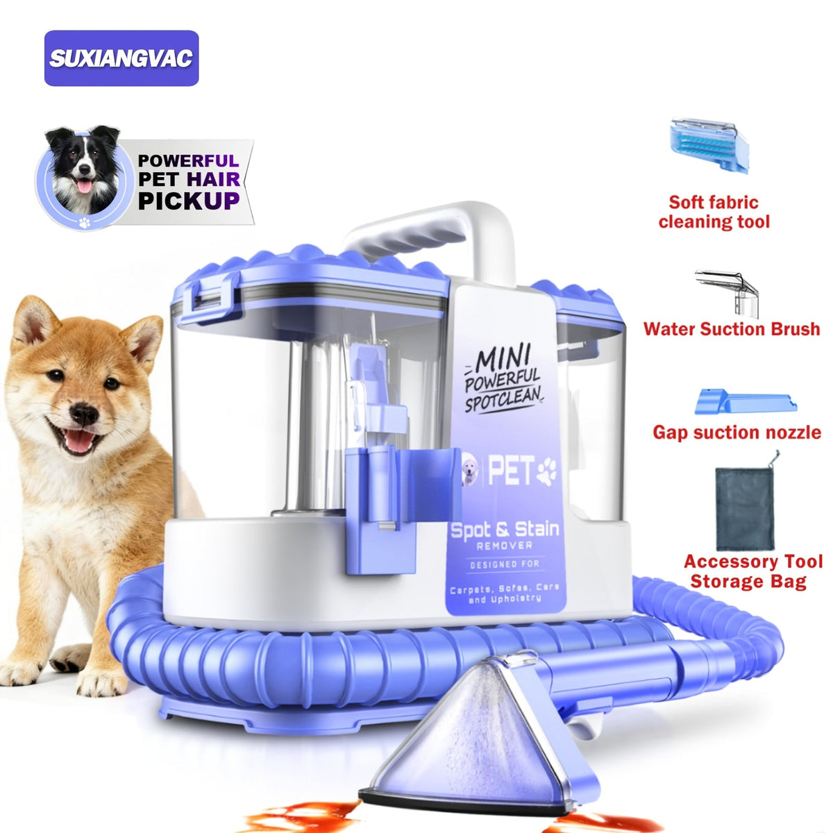 Portable Carpet & Upholstery Cleaner – 25 kPa Suction, 30 Oz Tank, Dual Brush Heads, Self-Cleaning, Pet-Friendly Stain Remover for Sofa, Couch, Carpet & Car, Pink Violet Blue – Nova Mart
