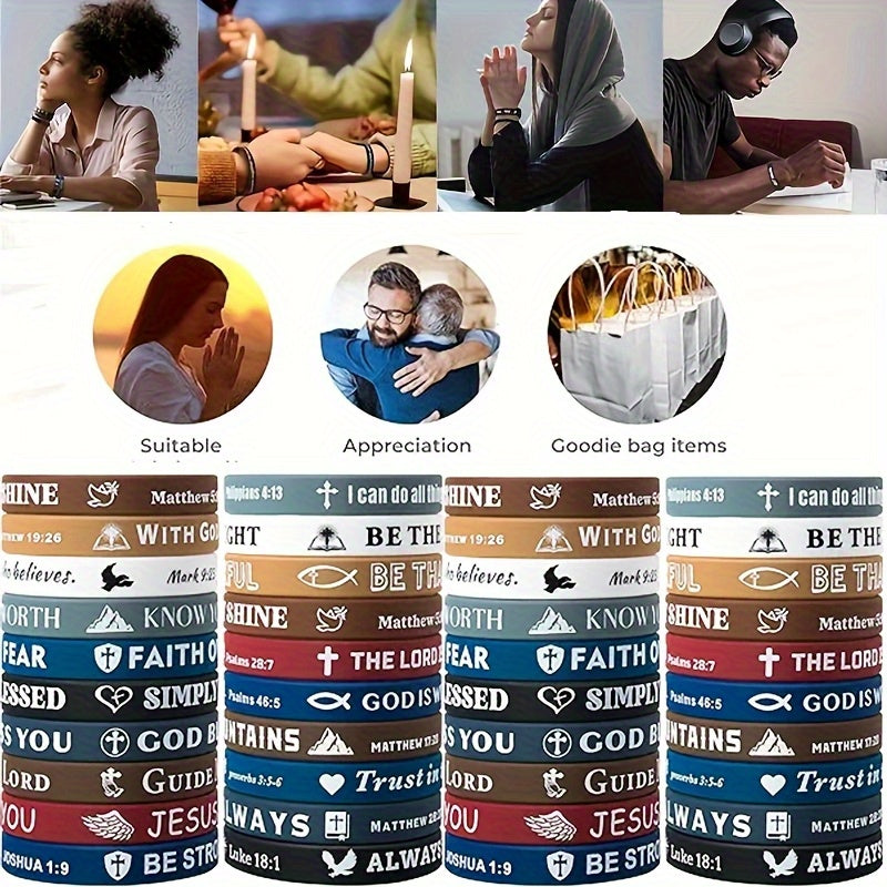 40-Pack Bible Verse Silicone Bracelets, Colorful Inspirational Christian Faith Wristbands, Unisex Lightweight Daily Wear Church Party Gift