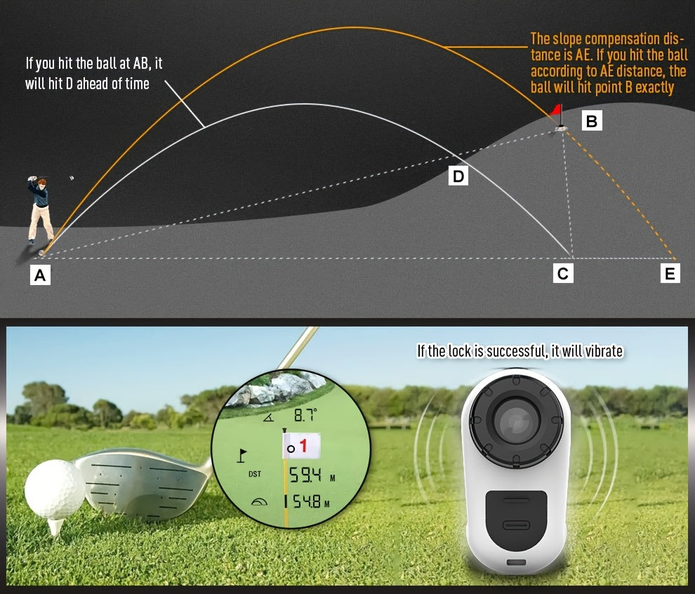 1200 Yard Laser Golf Rangefinder, 6X Magnification, Slope Switch, Pulse Vibration, Target Lock, Trajectory Compensation, Type-C Rechargeable for Golf and Hunting