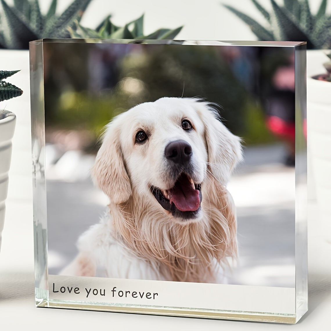 Custom Acrylic Photo Block – Personalized Pet Memorial Keepsake with "Forever Love You" Engraving, Dog & Cat Memorabilia Home Decor, Anniversary & Christmas Gift, 1pc or 4pc Set