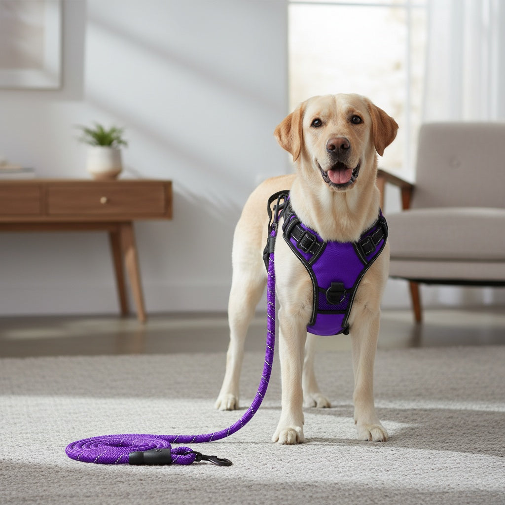 No-Pull Dog Harness and Leash Set – Adjustable Reflective Oxford Vest Harness with 5-Foot Padded Handle Leash for Medium to Large Dogs, Quick-Release Buckles, Sizes S-XL, 5 Colors