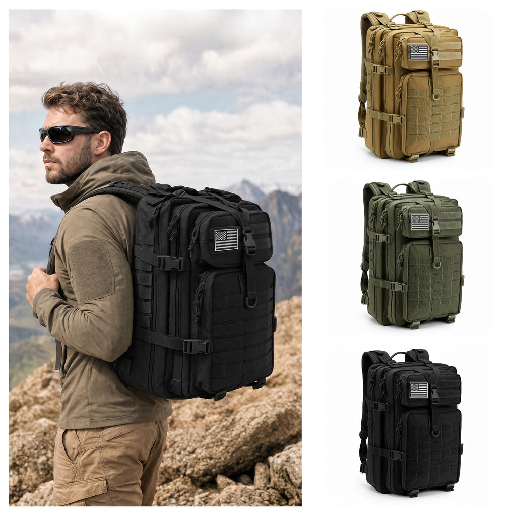 Tactical Hiking Backpack 45L 3-Day Rucksack – Multifunctional Camping, Trekking, and Hunting Shoulder Bag with Zip Closure, Durable Sports Pack for Men and Women, Black, Green, Khaki