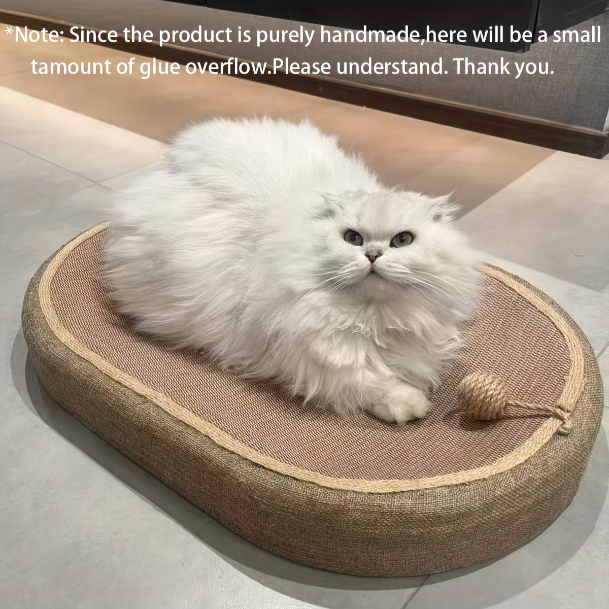 Large Oval Sisal Cat Scratching Board & Lounge Bed – 23.6 Inch Durable Scratch Pad with Sisal Toy Ball, No Assembly Needed, All-Season Cat Scratcher Mat for Indoor Cats to Play, Sleep, and Rest