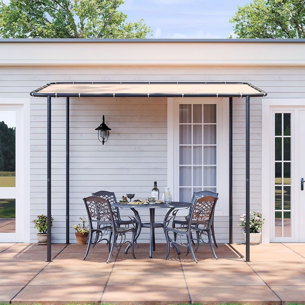 Lean-To Gazebo Pergola Wall Mounted Outdoor Canopy with Sloped Roof UPF50+ UV & Water Resistant for Patio Deck Backyard & Garden – 3 Sizes 8x5 / 10x6 / 12x10 ft – Khaki